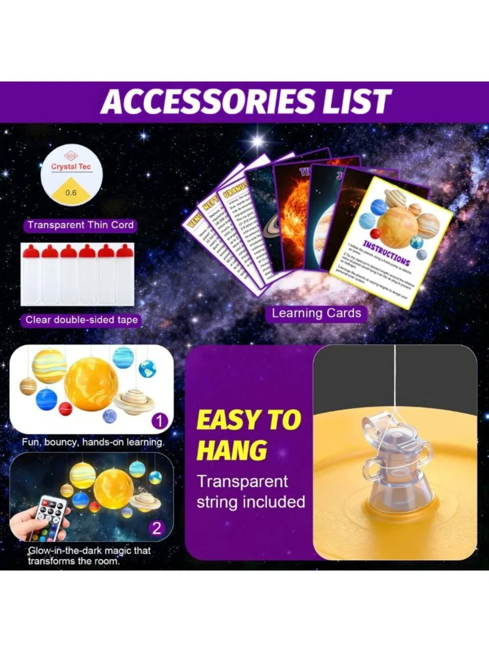 Inflatable Solar System Planets with LED Lights & Remote - Space Decor for